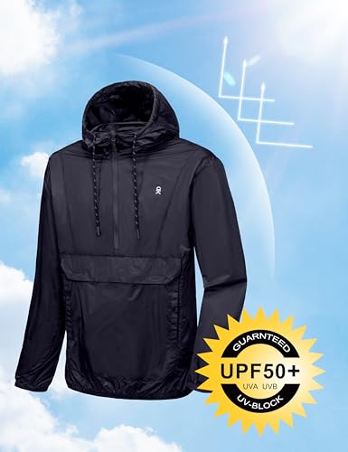 Image of Little Donkey Andy Mens Water-Repellent Windbreaker Packable, Ultra Light Quick-Dry Light Jacket Half Zip Pullover