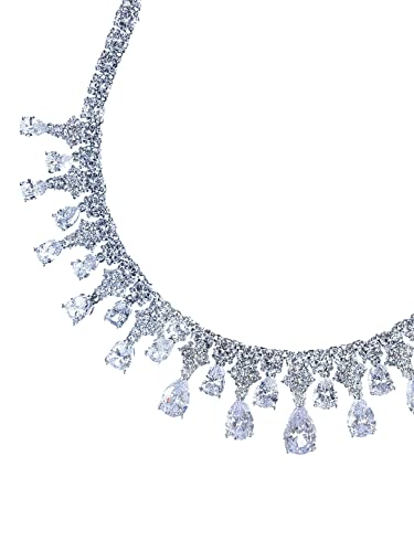Image of Yellow Chimes Jewellery Set for Women Rhodium Plated Cubic Zircon Silver Necklace with Earring Set Floral Design Classic CZ Stoned Jewellery Set for Women and Girls