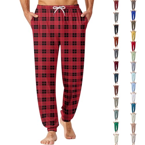 Buffalo Plaid Pajama Pants Men Big and Tall Soft Pj Pants Light Pj Bottoms Lounge Sleep Pant Joggers with Pockets