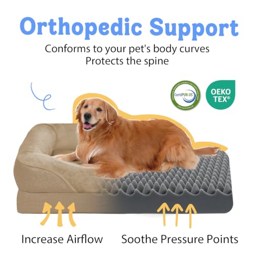 Image of Chez Paw Orthopedic Waterproof Dog Bed for Medium and Large Dogs | Egg Crate Foam, 4-Sided Bolster Support, Waterproof Liner, Non-Slip Bottom, Removable Bolster Cover, 36 x 27 Inch