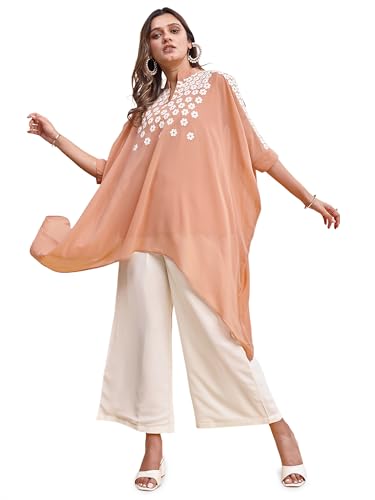 Image of Womanista Georgette Coord Set for Women Stylish || Embroidered Coord for Women || Kaftaan Set