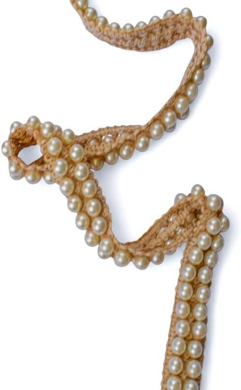 Fabric Mart Direct Pearl Crochet Jute Trim by the Yard, 1 Inch (25 mm) Jute Braided Lace Trim for Curtains, Pillows, Table Decor, Bags, Wedding Décor