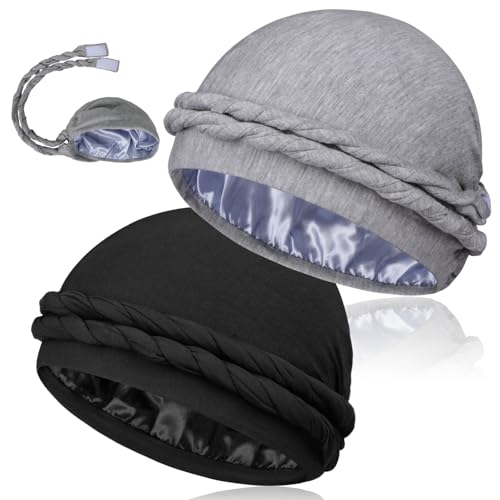 Image of MLTUAGE 2 Pcs Upgraded Satin Lined Turban Silky Head Wraps for Men, Mens Turban Head Scarf for Hair