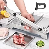 Moongiantgo Cortafiambre Manual Cortador de Carne Congelada Máquina Cortadora de Alimentos con Doble Cuchillas, Grosor Ajustable 0-15mm para Huesos Pollo Pato Pescado Cordero Vegetale (KD0288)