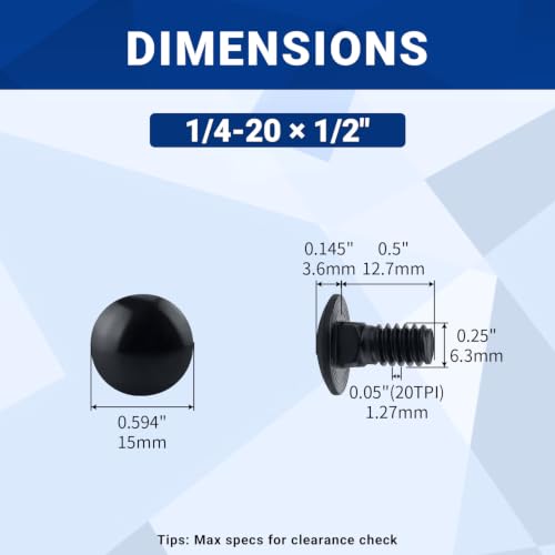 Image of 1 /4-20 x 1 /2 inch Black Carriage Bolts with Nuts and Washers Kits (20 Sets), 304 Stainless Steel 18 /8, Black Finish, Round Head, Square Neck, Heavy Duty Bolts, Indoor Outdoor Fastening Bolts, Fayeploo