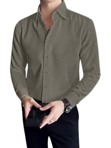 Image of GRECIILOOKS Men's Shirt | Formal Button Down - Slim Fit Office Shirt's for Men | Premiuim Textured Long Sleeve Cotton Blend | Business & Meeting Ready