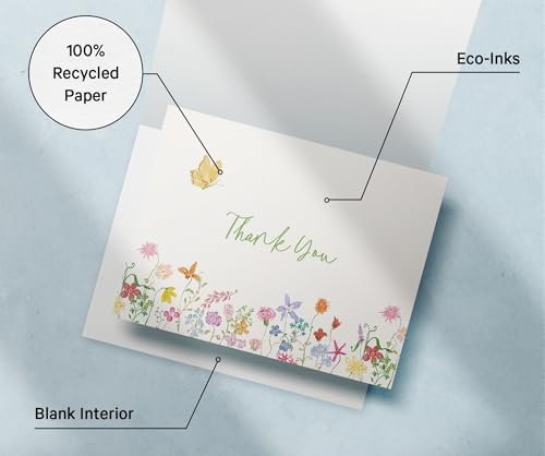 Image of Twigs Paper Floral Thank You Cards, 12 Blank Note Cards with Envelopes