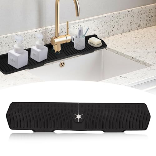 Image of 30 Inch Sink Splash Guard,Longer Silicone Sink Mat for Kitchen Bathroom,Kitchen Faucet,Silicone Sink Faucet Mat Splash Guard, Drip Protector Splash Countertop (Black)