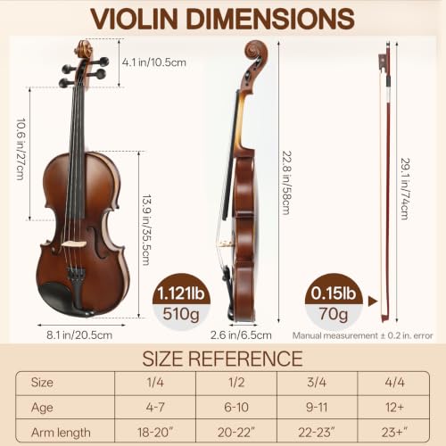 Image of Kmise Teacher Approved 4 /4 Full Size Violin Starter Kit for Adults Beginners Students, Tough Jujube Wood Acoustic Violins, Fiddle Bundle with Case, Bow, Rosin, Strings, Shoulder Rest & Guide
