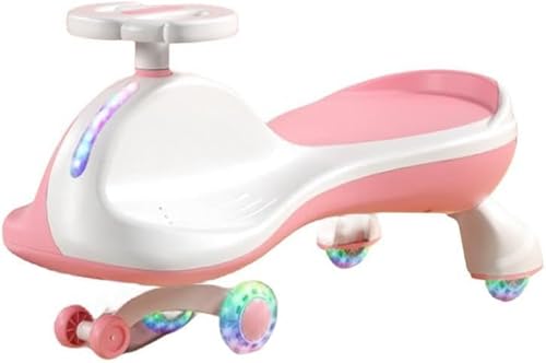 NYHGOXM スイングカー 乗り物 おもちゃ 子供乗用車 誕生日プレゼント ベビーカー スィングカー 回転式 静音 発光ホイールが付き 室内/室外遊具 ハンドル操作 子供用 乗用車 (ピンク)