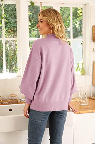 Image of WEACZZY Women's Sweater Mock Neck Long Lantern Sleeve Lightweight Knit Tops