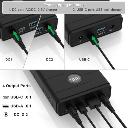 Image of Talentcell 12V 7000mAh Portable Power Bank, 76.65Wh Capacity, PD 45W USB-C, USB-A and DC Output port, Multiple Out for Raspberry Pi 5 /LED Strip /CCTV Camera /Telescope, Smartphone, with 12.6V 2A Charger