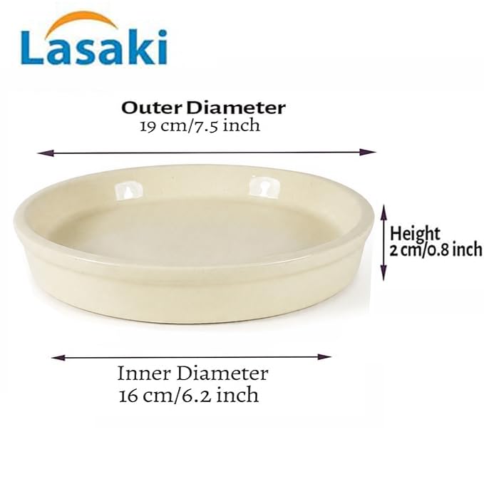 Image of Lasaki Plate Circular 6 inch Ivory HT25 R6 Set of 2 | Round Ceramic (Plates /Saucers) for Pots, Planters, Flowers, Succulents | Decorative Garden Accessories | (H - 2.5 X D - 16 cm)