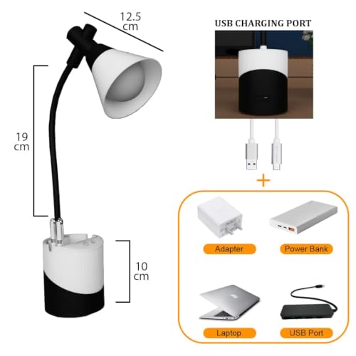 Image of fizzytech 360 Flexible LED Desk Lamp with Mini Fan, Pen Holder & Mobile Stand - Touch Control Adjustable Desk Light for Reading, Studying, Office & Home Use (White & Black)