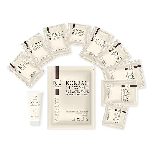 FYC Professional Korean Glass Skin Rice Water Facial Kit – 9 Step Brightening, Hydrating & Anti-Ageing Facial Kit for Women | Bridal Glow, Whitening & Salon Facial Ritual (183g)