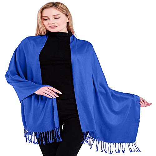 CJ Apparel Royal Blue Solid Color Tassels Design Nepalese Shawl Seconds Scarf Wrap Stole Throw Head Wrap Pashmina Hand Made in Nepal New