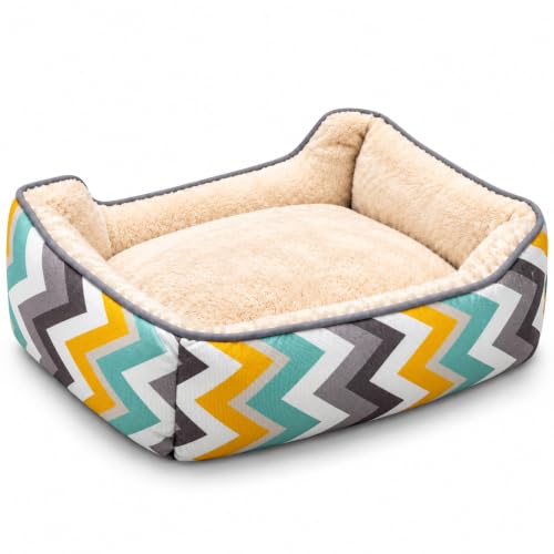 Image of PetVogue Pet Bed for Dogs & Cats, Soft Plush Cushioned Sleeping Bed with Raised Supportive Sides, Cozy Comfortable Pet Resting Mat for Small & Medium Pets, Multicolor