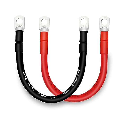 QIATOL 4 AWG Battery Cables with 5/16 inch CopperTerminals,(2PCS 1FT).