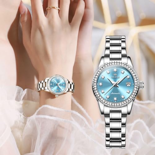 Image of OLEVS Womens Automatic Watch Gold Luxury Diamond Self Winding Ladies Wrist Watches Waterproof Luminous Date