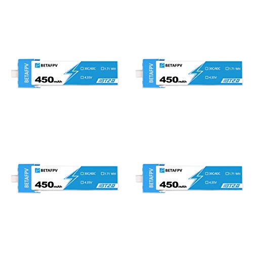 BETAFPV 4pcs BT2.0 450mAh 1S Battery 4.35V 30C/60C FPV Lipo with BT2.0 Connector for FPV Tiny Whoop 1S Brushless Whoop Drone Like Meteor75 Tinyhawk Cover