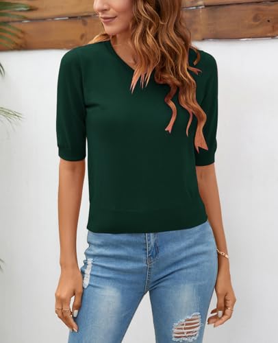 Image of Women Summer Knit Shirt Blouse V Neck Short Sleeve Pullover Sweater Tops