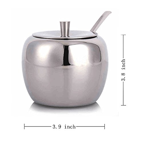 Grspehs Sugar Bowl, Sugar Dispenser, Seasoning Bowl, Spices Bowl, Stainless Steel Sugar Bowl With Lid And Sugar Spoon, Apple Shape (16Oz/ 0.5Liter) #TOP1