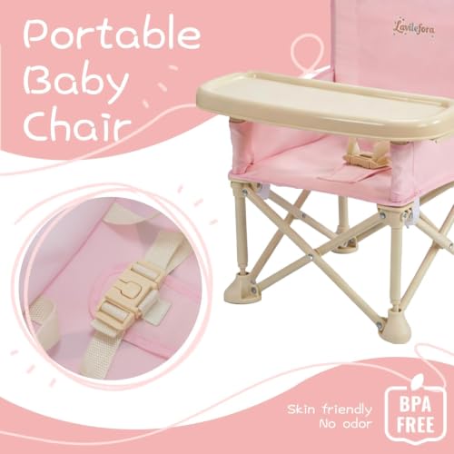 Portable Baby Chair,Portable 3-in-1 Baby Booster Seat with Tray,Folding Toddler High Chair for Travel,Camping, Home & Dining, Easy to Clean & Store, Safe with Child Safety Belt Carry Bag(Pink) by Lavilefora - Used condition - Image 2