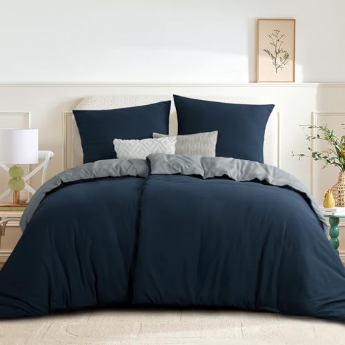 RUIKASI Bettwäsche 135x200 Blau Grau 4teilig - Wendebettwäsche Bettbezug...