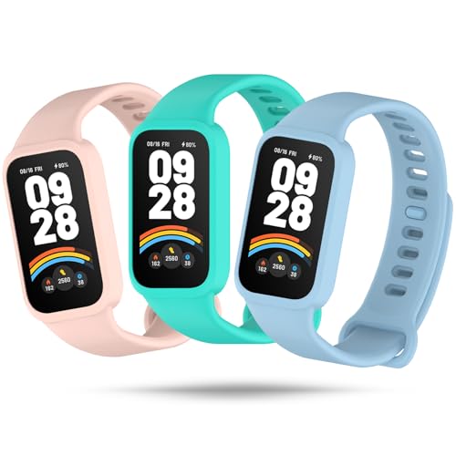 Xisair 3 Piezas Pulseras Compatible con Xiaomi Band 9 Active/Redmi Smart Band 3 Correas de Silicona Sport Pulsera Accesorios para Smartwatch, Correa de Repuesto para Hombre y Mujer