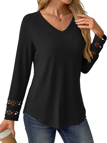 GKBK Women’s Long Sleeve V Neck Tunic Top Casual Dressy Blouse Business Loose Fit Trendy 2025 Fall Outfits Black L — view 3