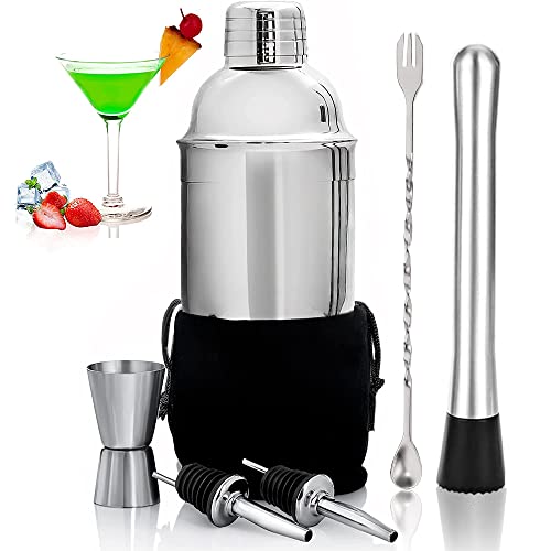 NANWEI 7 Piezas Shaker Cocktail Bar Set Kit | Utensilios de Bar de Acero Inoxidable Conjuntos para el Bar Coctelera de Cóctel 750ml con Bolsa de Almacenamiento