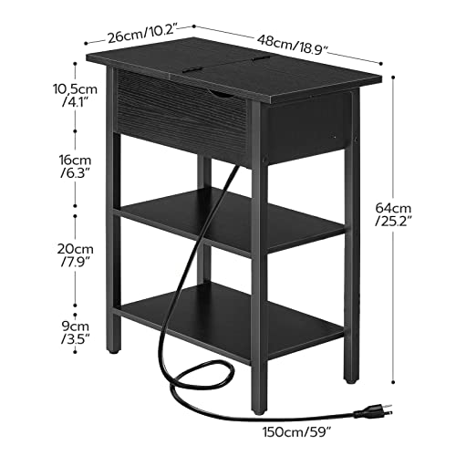 Hoobro Side Table, Flip End Table With Charging Station And Shelves, Usb Ports & Power Outlets, Narrow Nightstand For Small Spaces, Stable And Sturdy, For Living Room, Bedroom, Black Bk341Bz01 #TOP2
