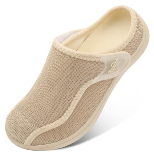 LeIsfIt Womens Slippers Wide Diabetic House Slippers Adjustable Edema Swollen Slip on Slipper Soft...