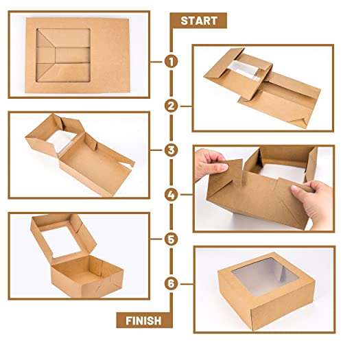 NPLUX 8x8x3 inch Kraft Cookie Boxes Candy Boxes with Window for Chocolate Covered Strawberry Macaron Donut Breakable Heart Baked Goods,Gift Treat Boxes Charcuterie Box(30 Pack,Brown)