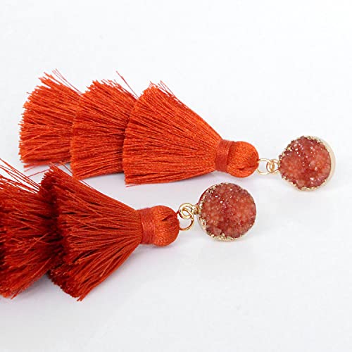 Me&Hz Burnt Orange Tassel Earrings for Women Trendy Drop Dangle Layered Fringe Earring Dangly Dark Orange Earring Boho Statement Halloween Thanksgiving Fall Earrings Autumn Jewelry - Thumbnail 5