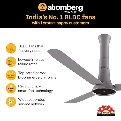 Image of atomberg Studio Ventra 1250mm BLDC Ceiling Fan with Remote Control | | BEE 5-star rated | Advance Air+ Technology| LED Speed Indicator | Low Noise | 5 Year Warranty | Urban Chrome