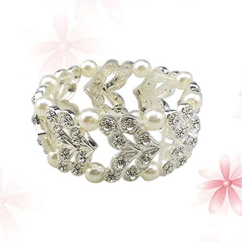 Holibanna Strass Armband Holle Bloem Parel Sieraden Multilayer Vintage Armband voor Vrouwen Dames Bruid Bruiloft (Zilver… - Image 6