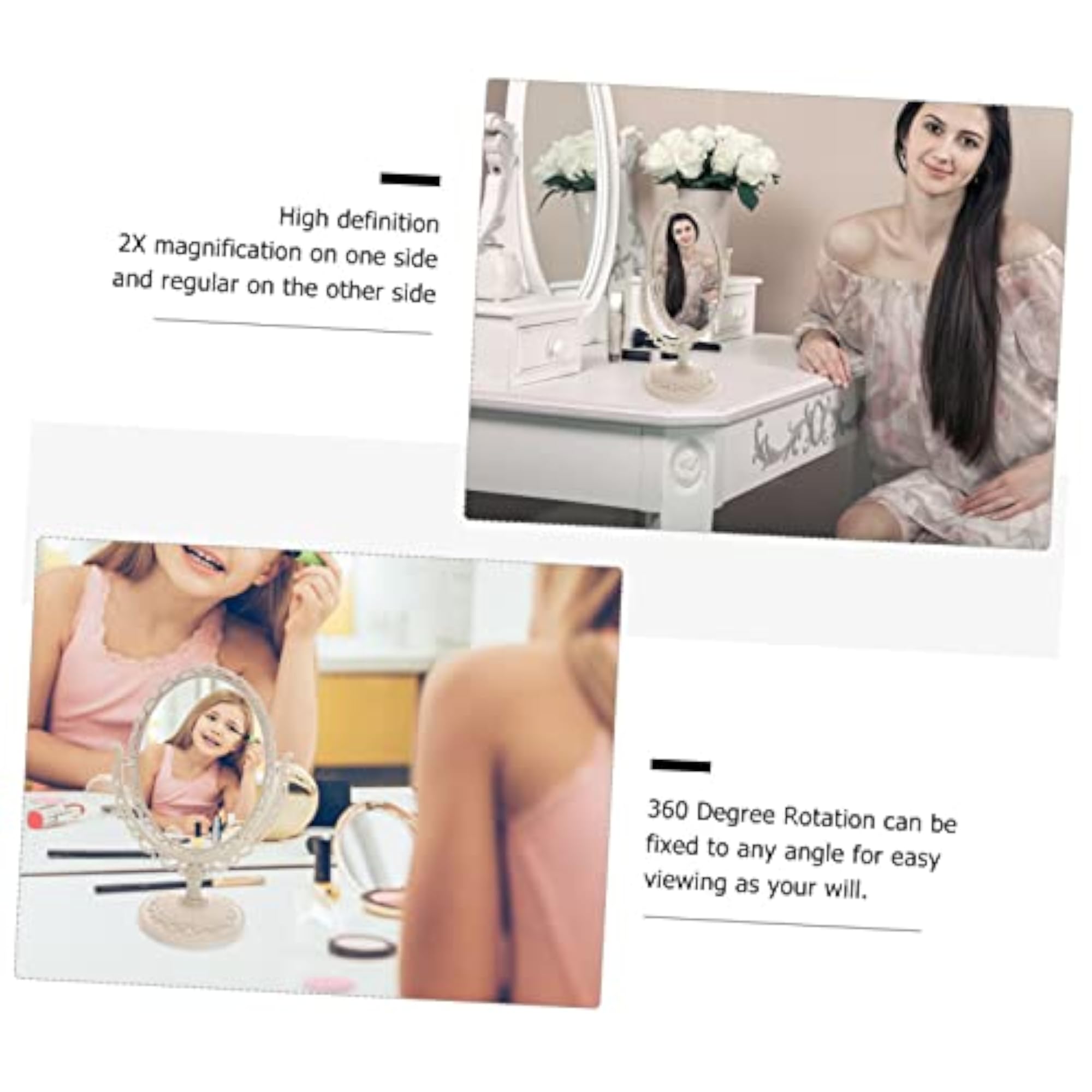 Tabletop Double Sided Vanity Mirror, 2X Magnifying