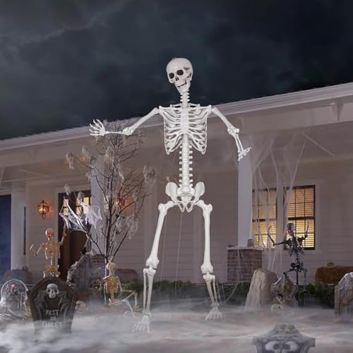 LaLamona 7.9ft Halloween Giant Skeleton, Tall Outdoor Skeleton with Full Body Posable Joints, Scary Plastic Large Skeleton for Halloween Haunted House Spooky Scene Decorations