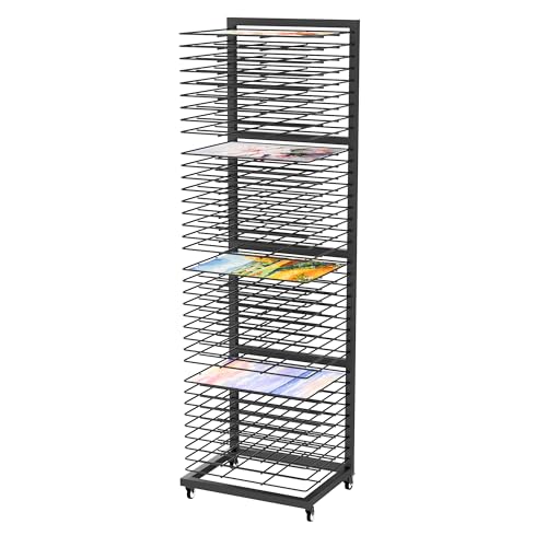 BERPET Art Drying Rack with Lockable Wheels, Painting Drying Rack with 36 Removable Shelves, Canvas Rack Art Storage for Classrooms, Art Clubs, Art Studio, 13 3/4"D x 17 1/2"W x 55 1/2"H - Black(New)