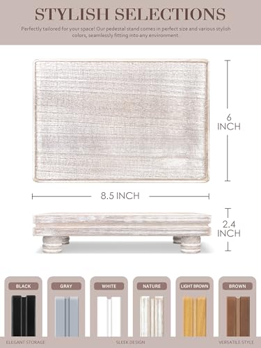 EOSAHR Decorative Tray Wood Pedestal Stand – Farmhouse Wooden Tray for Soap Holder & Bathroom Accessories - Kitchen Essentials & Bathroom Organizer for Home Decor (Natural Wood) - Image 6