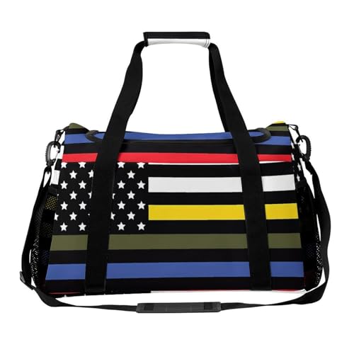 Dispatch Police Military Fire Flag Personal Item Bag Travel Duffel Bag Sports Tote Gym Bag Luggage Duffle for Women Men