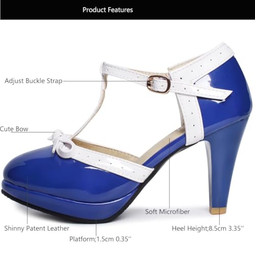 AIMODOR Womens Vintage Rockabilly T-Strap Mary Jane Shoes Heels Patent Platform Pumps with Bow2