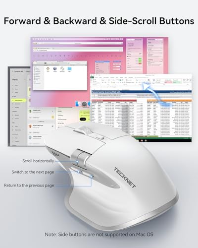 Image of TECKNET Wireless Mouse, Side Scroll Bluetooth Rechargeable, 3-Device