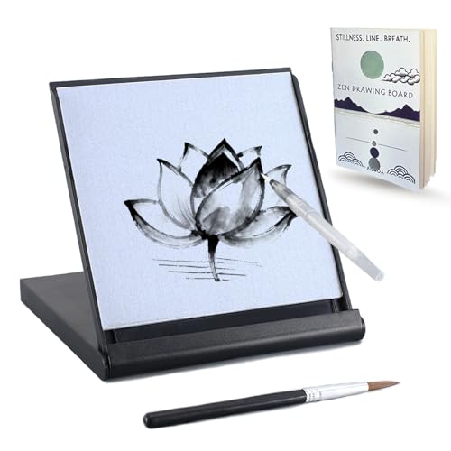 Mini Water Drawing Board with Drawing & Breathing Guide Portable Travel Size Board for Drawing Painting Writing & Relaxation Inkless Zen Meditation Board with 2 Water Brushes