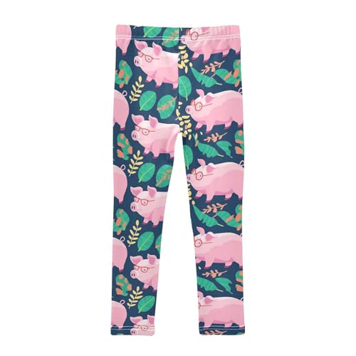 Cartoon Pigs Girls' Leggings Toddler Doodles Pink Kids Yoga Pants Dance Active Tights 4T2