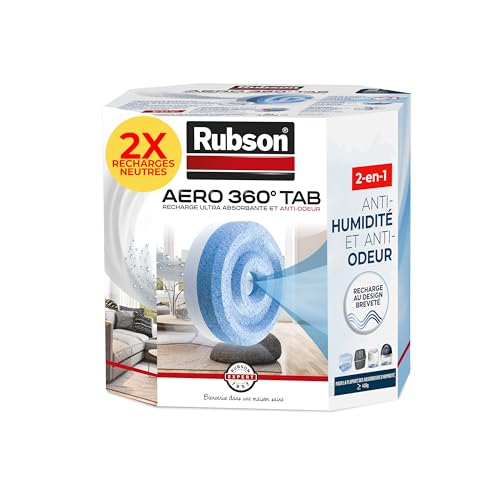 Rubson AERO 360° Recharges en tabs neutres pour absorbeur d'humidité, recharges pour déshumidificateurs AERO 360° ultra absorbantes et anti odeurs, 2 x 450 g
