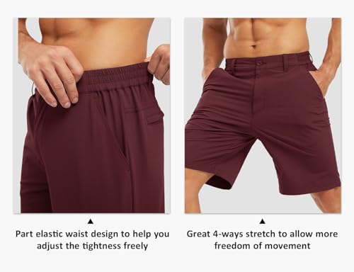 Image of TBMPOY Men's Golf Shorts Lightweight 5 Pockets Casual Dress Stretch Elastic Waist Quick Dry Flat Front Travel Shorts