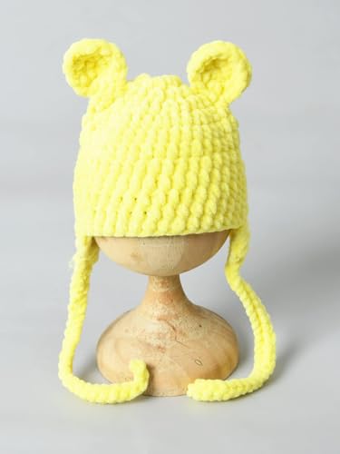 Image of Handmade Knitted Self Design Woolen Beanie Cap for Kids - White & Red 6-12 M | Winter Cap for Baby | FUNCAP56-6-12 M