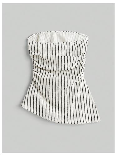 GORGLITTER Women's Asymmetrical Strapless Tube Tops Ruched Textured Sleeveless Bandeau Going Out Tops2